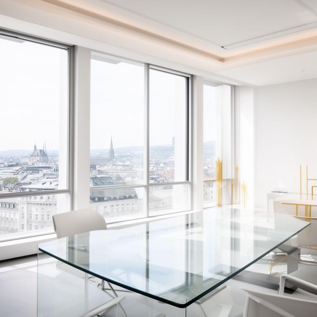 Ein makelloses, helles Büro in Wien mit Blick auf den 20. Bezirk